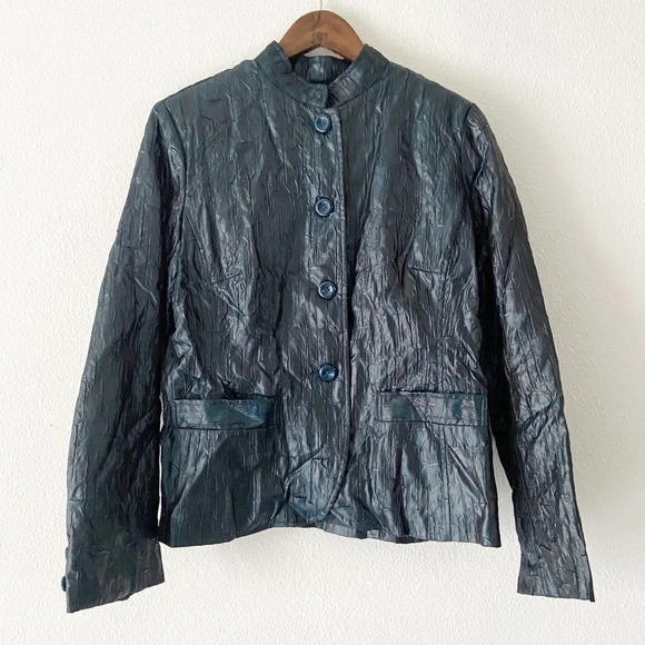Erin London Vintage Grunge Gothic Crinkle Faux Leather Blazer Jacket Medium - Picture 3 of 14